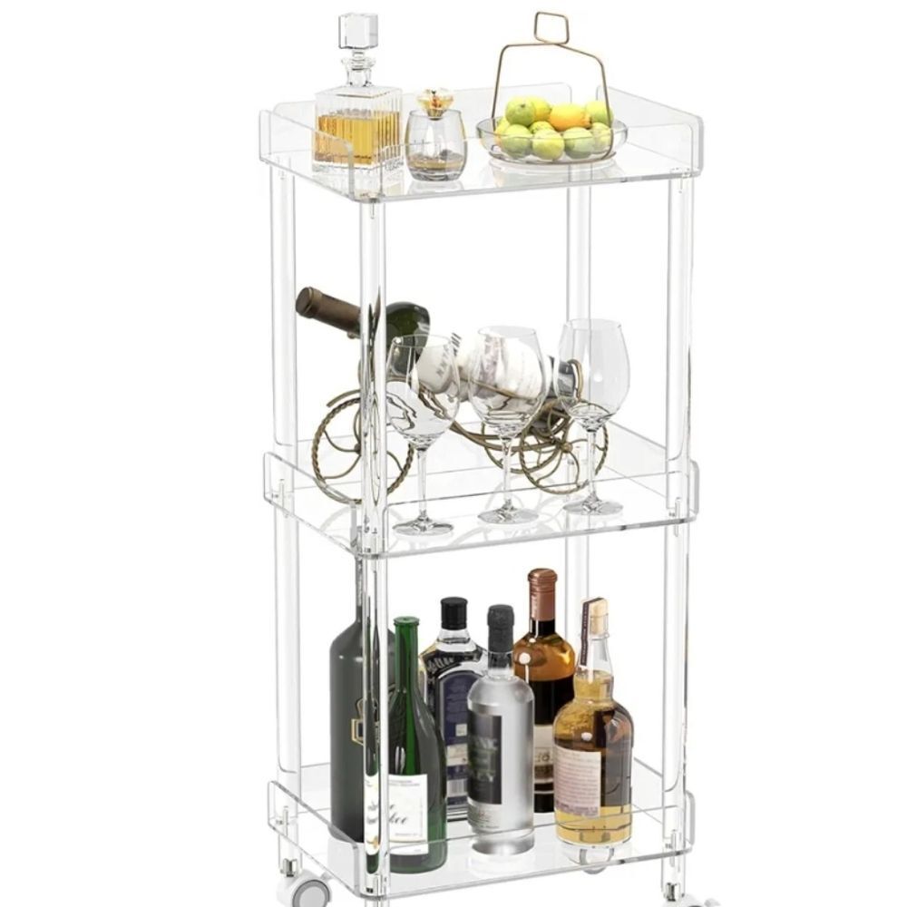 Simpli Furnished 3- Tier Acrylic Rolling Cart